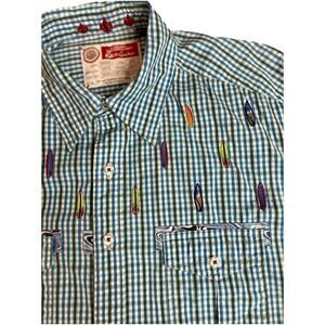 Robert Graham The Freshly‎ Laundered Shirt Mens Medium Blue Surfboard Embroidery